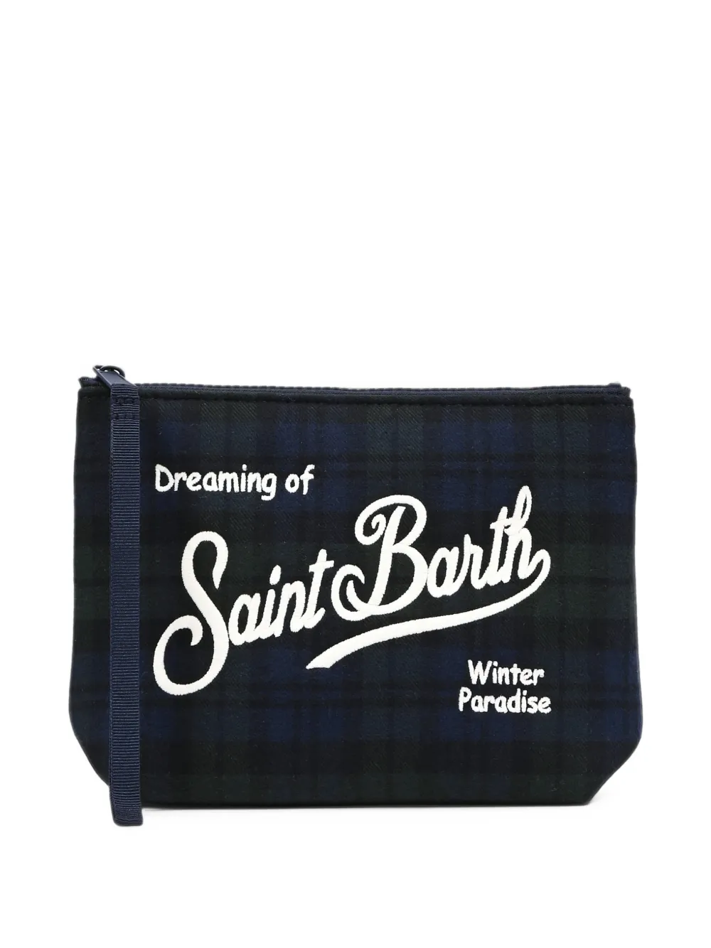 MC2 Saint Barth Kids Aline check-pattern logo-embroidered clutch bag Blauw