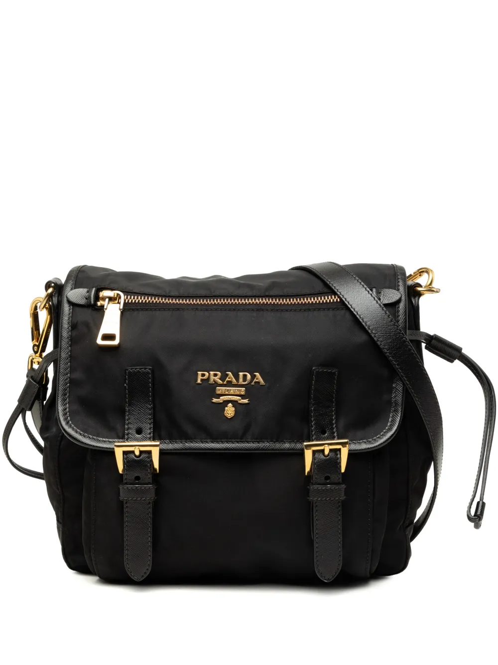 Prada Pre-Owned 2000-2013 Tessuto Zip Double Buckle Messenger Bag crossbody bag - Nero
