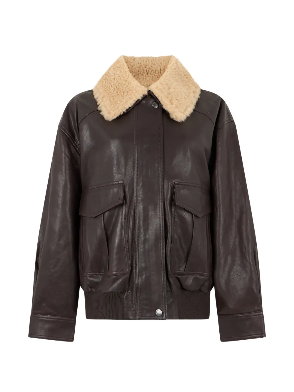 Weekend Max Mara shearling-collar leather jacket - Braun