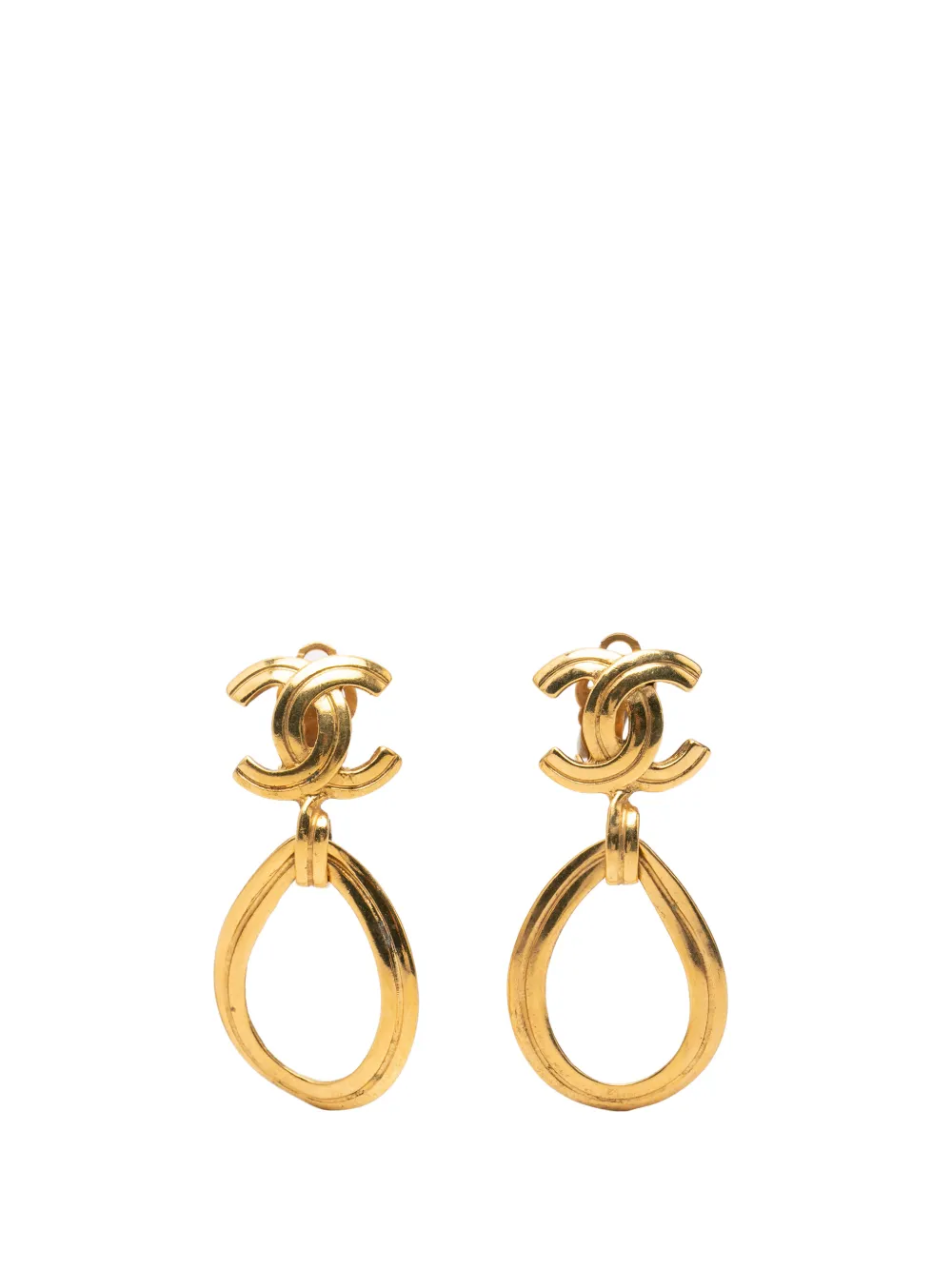 CHANEL Pre-Owned 1996 CC Gold Plated Dangle Clip On Earrings costume earrings