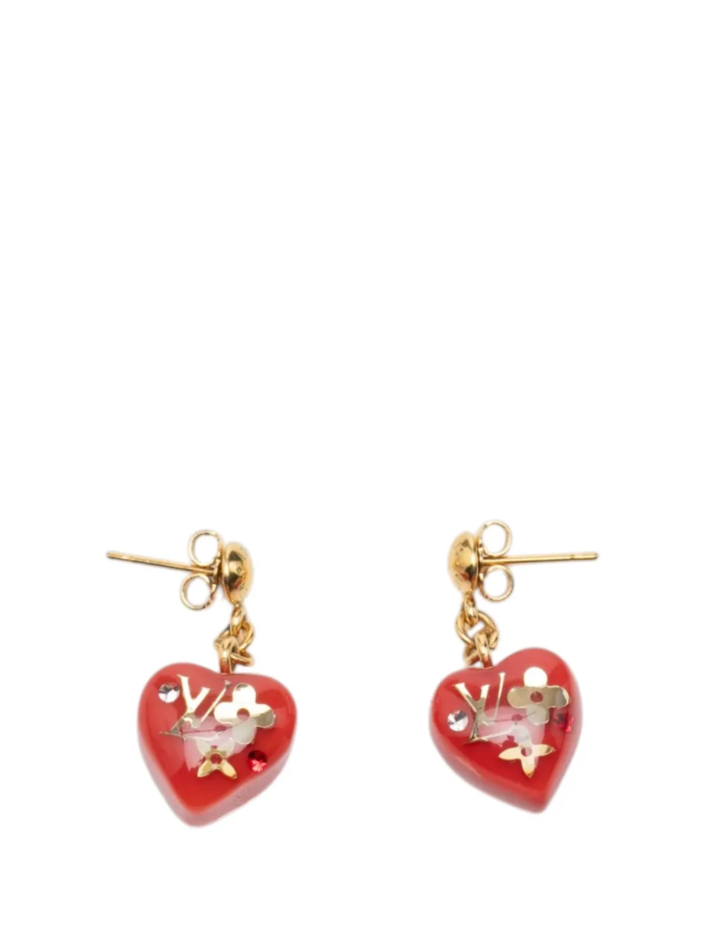 Louis Vuitton Pre-Owned 1990-2010 Gold Plated Monogram Resin Inclusion Heart Drop Push Back Earrings costume earrings - Red