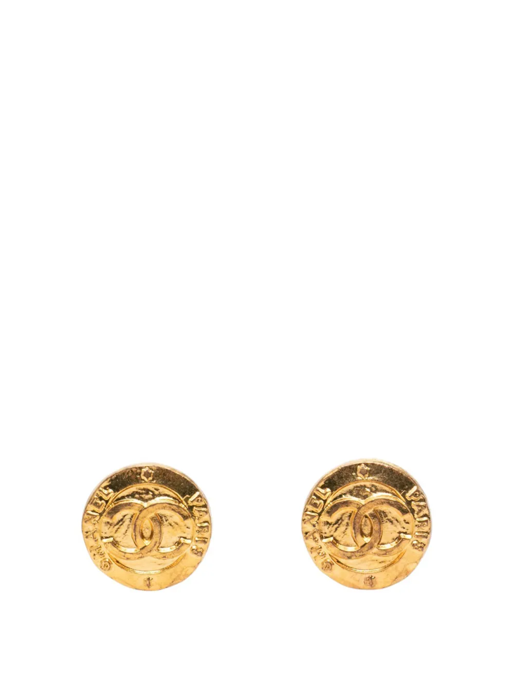 CHANEL Pre-Owned 1980-1990 CC Gold Plated Round Clip On Earrings costume earrings