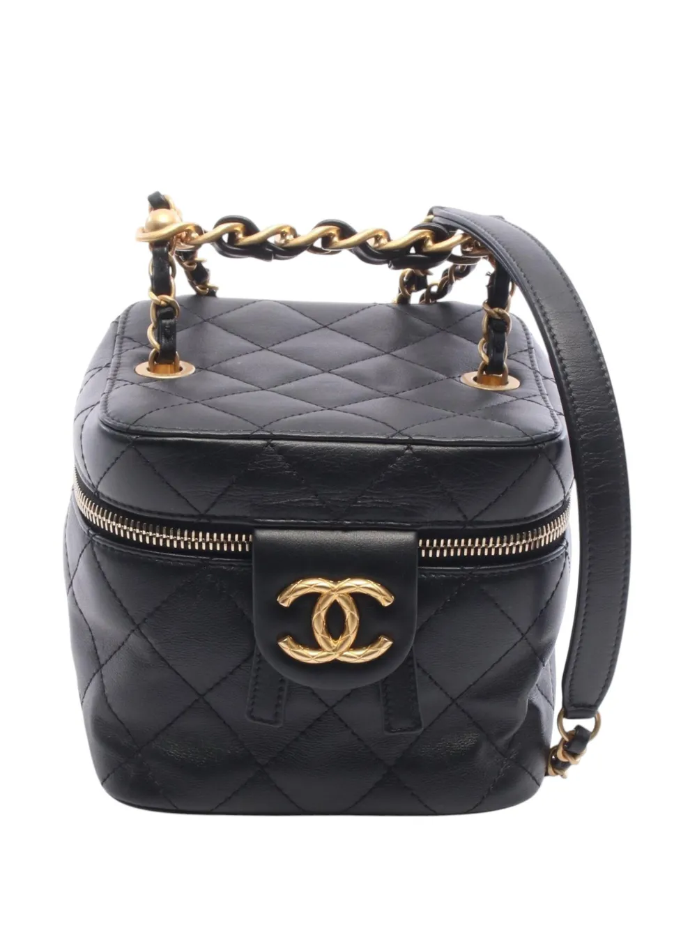 CHANEL Pre-Owned 2021-2026 Small Quilted Calfskin Chain Bar Vanity Case with Chain satchel - Schwarz
