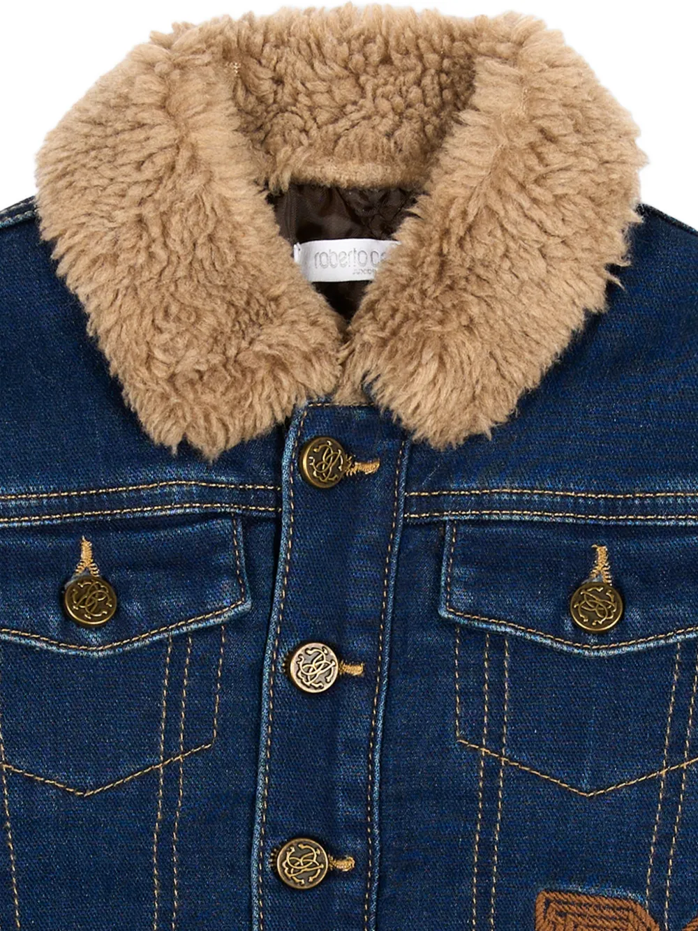 Roberto Cavalli Junior shearling effect collar denim jacket Blauw