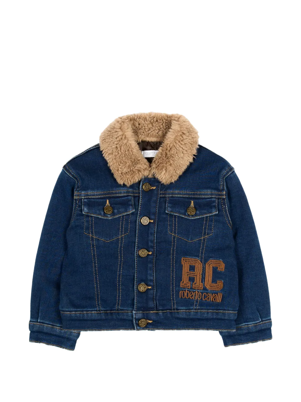Roberto Cavalli Junior shearling effect collar denim jacket - Blau