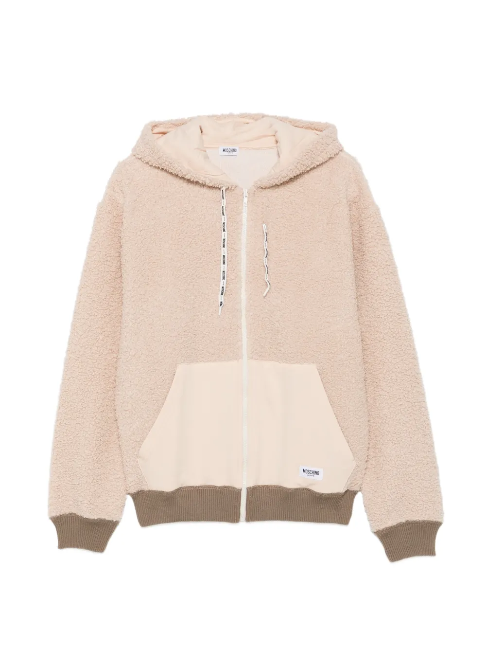 Moschino fleece-texture logo-patch hoodie Beige