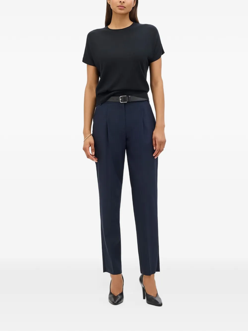 Another Tomorrow Pleated Tapered-leg Trousers In Blue