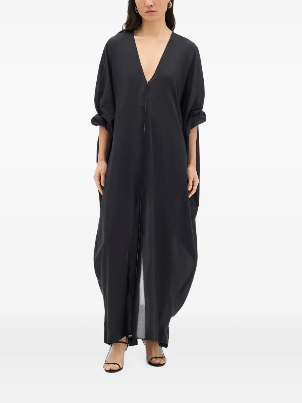 Another Tomorrow Voile dolman-sleeve maxi dress Zwart