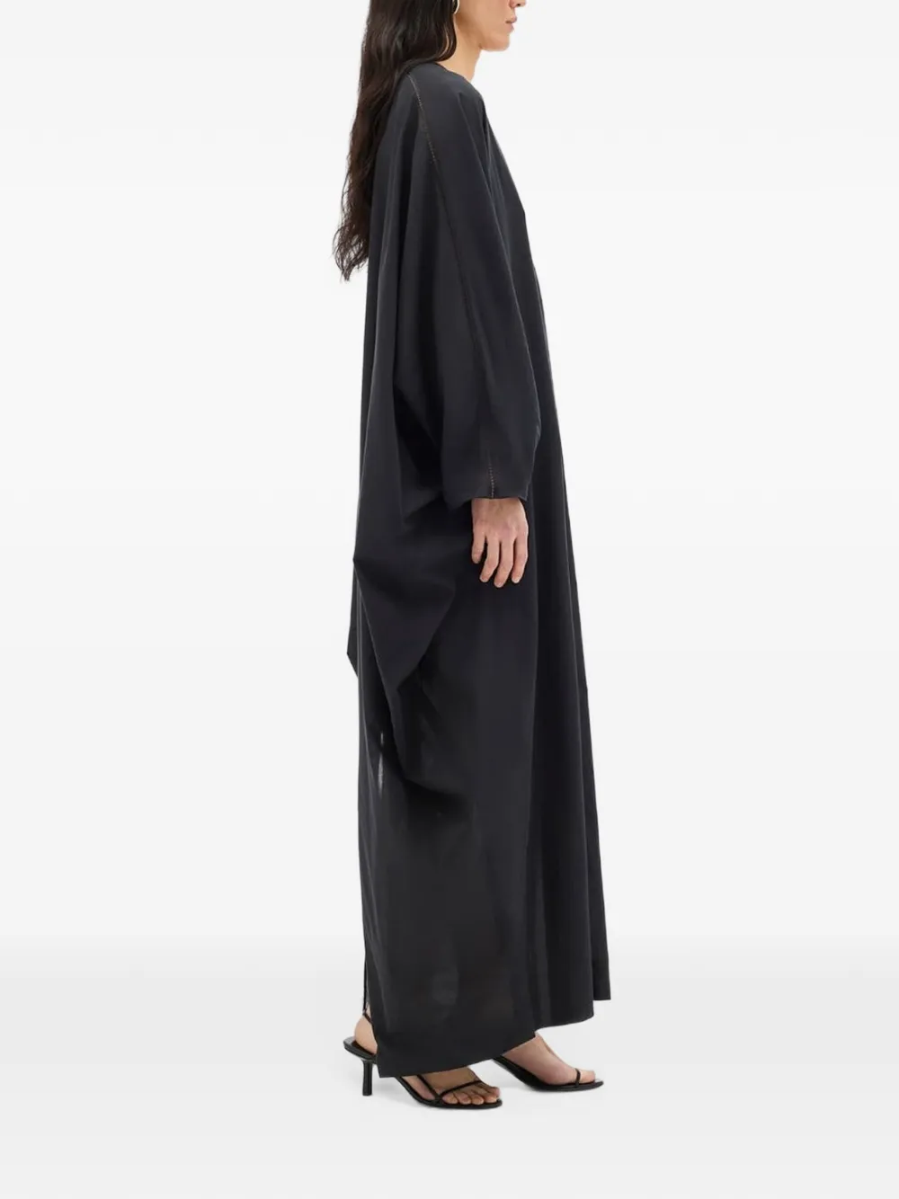 Another Tomorrow Voile dolman-sleeve maxi dress Zwart