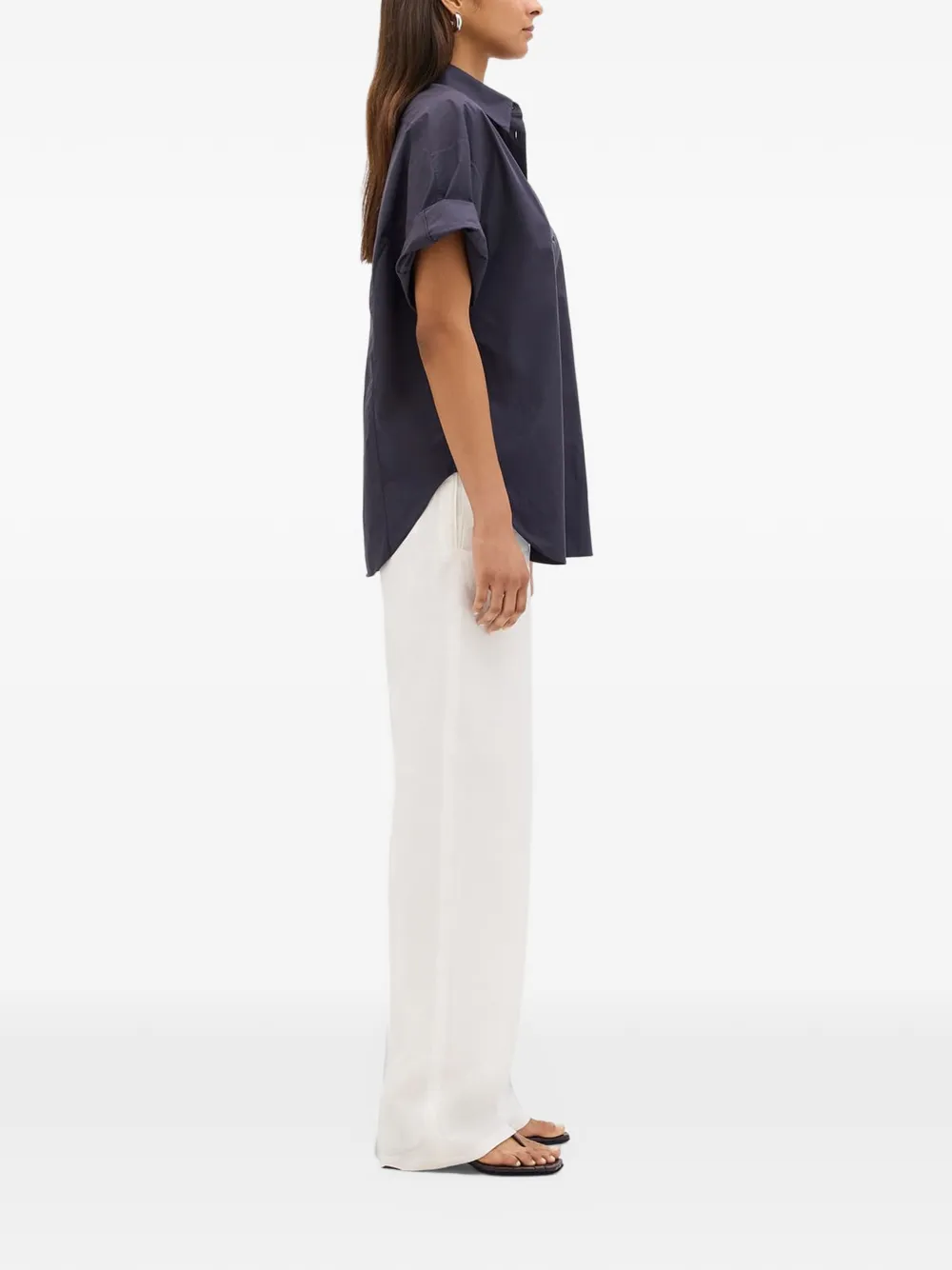 Another Tomorrow short-sleeve poplin shirt Blauw