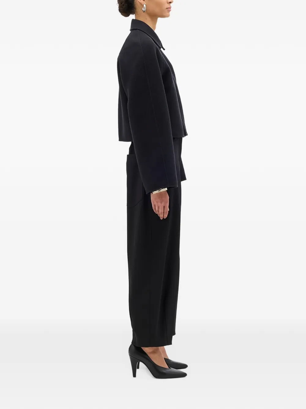 Another Tomorrow Double Face cropped jacket Zwart