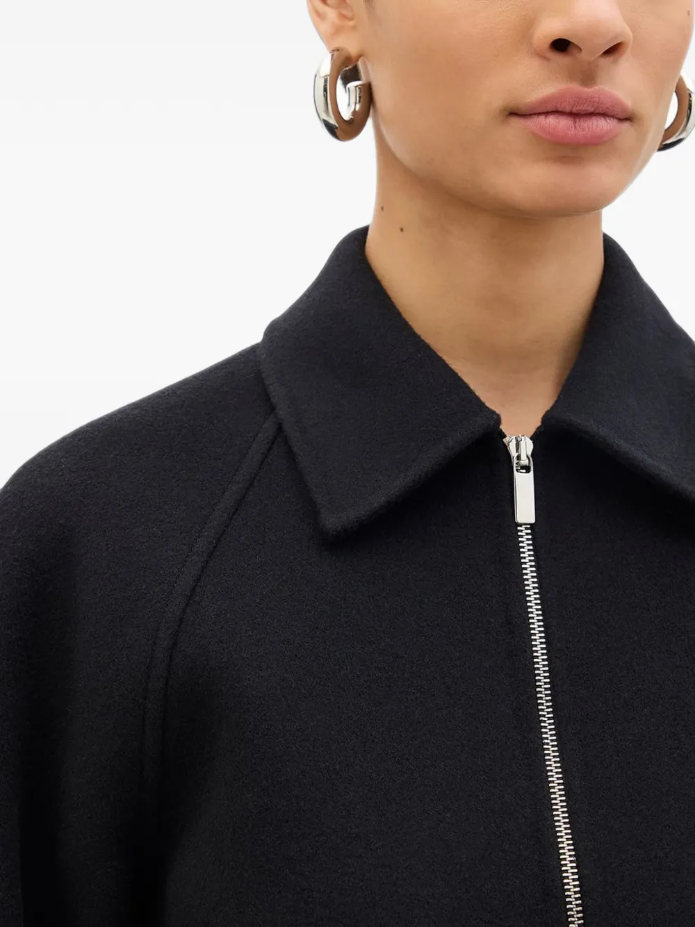 Another Tomorrow Double Face cropped jacket Zwart