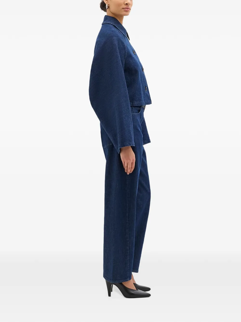 Another Tomorrow cropped denim jacket Blauw