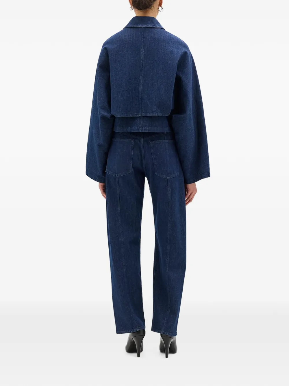 Another Tomorrow cropped denim jacket Blauw