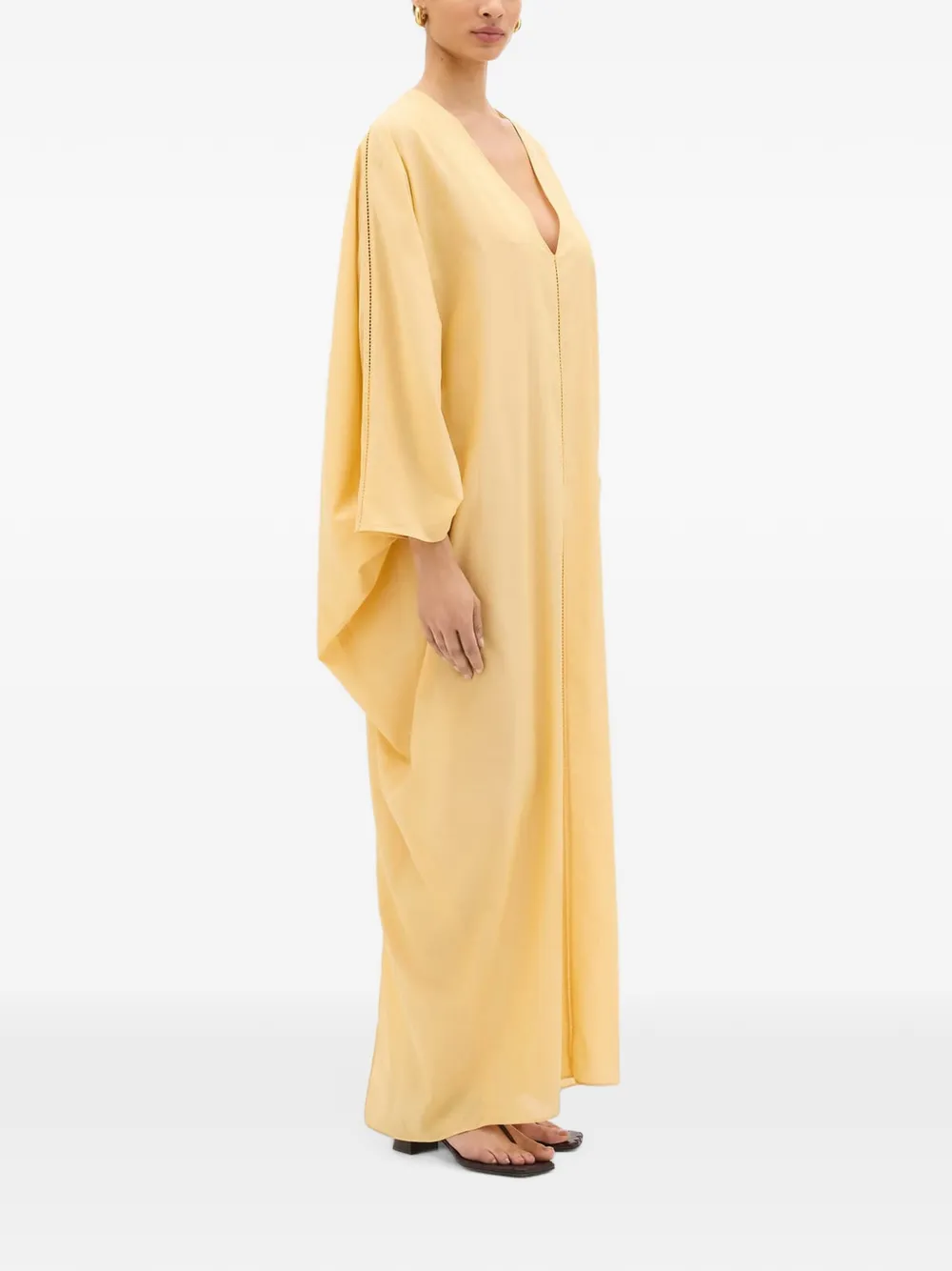 Another Tomorrow Voile oversized dolman-sleeve caftan maxi dress Geel