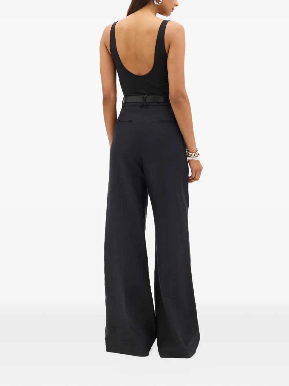 Another Tomorrow pleated wide-leg trousers Zwart