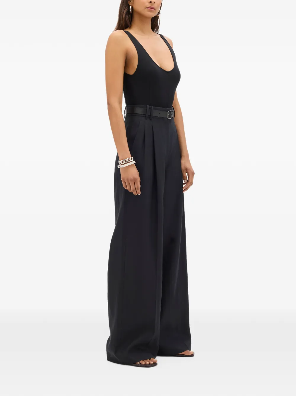 Another Tomorrow pleated wide-leg trousers Zwart