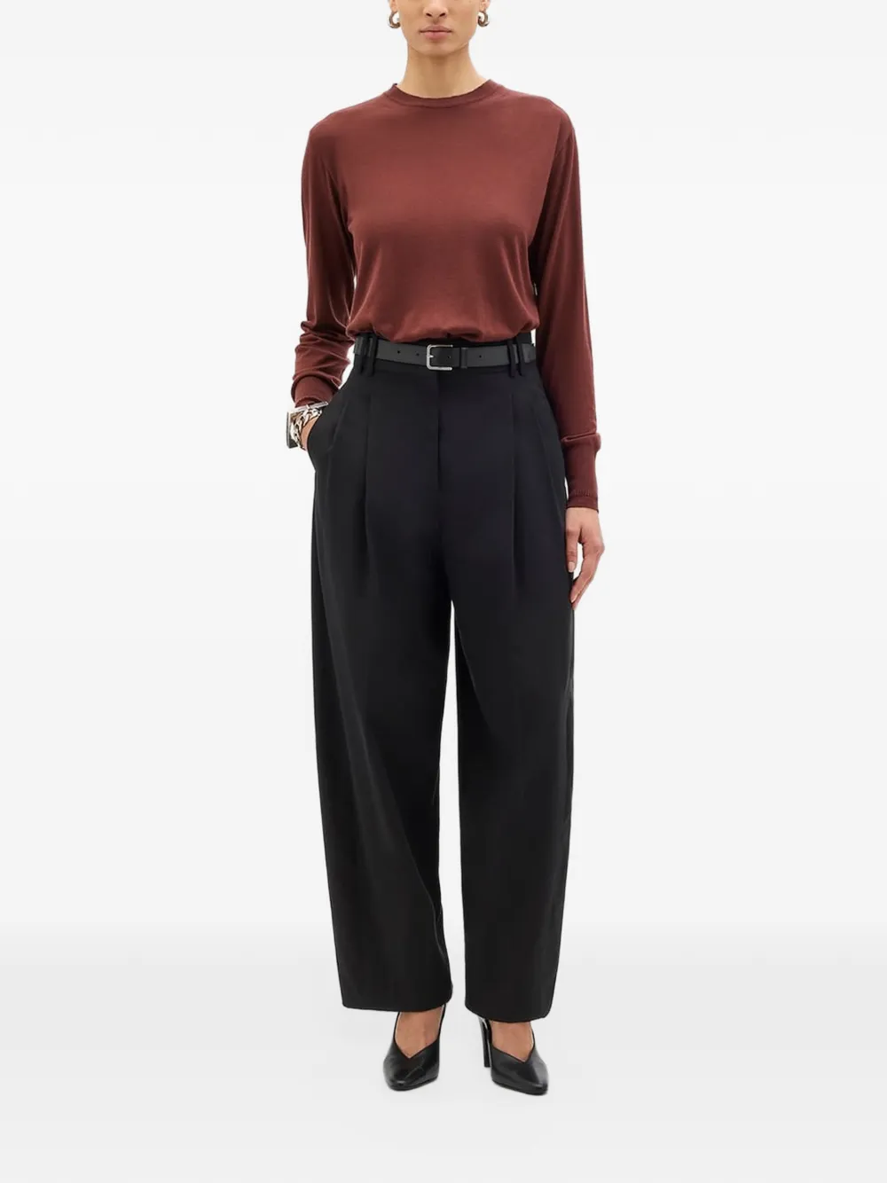 Another Tomorrow Cropped Tapered Trousers In Black