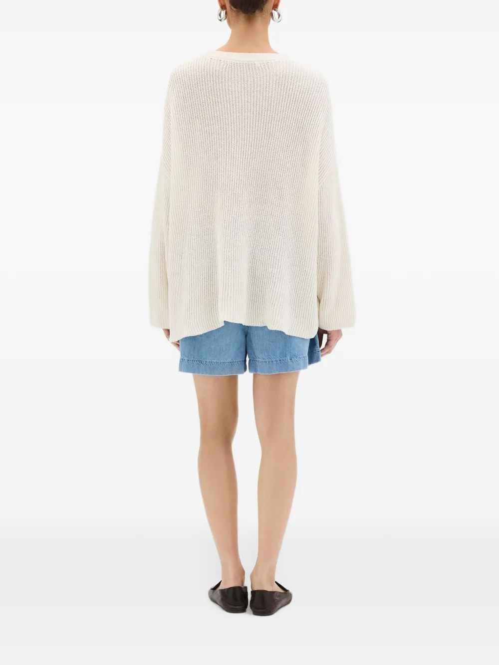 Another Tomorrow chambray drawcord shorts Blauw