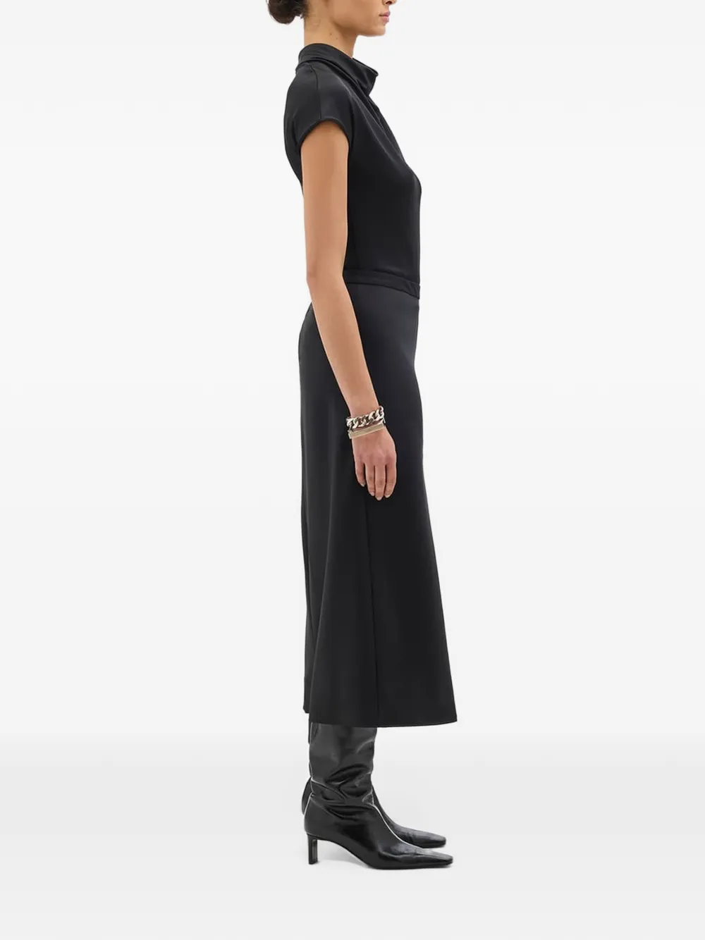 Another Tomorrow cowl-neck short-sleeve top Zwart