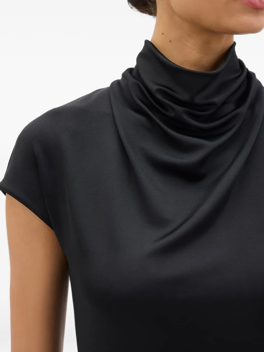 Another Tomorrow cowl-neck short-sleeve top Zwart