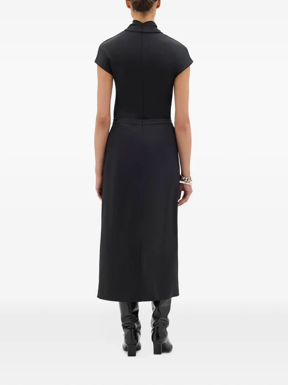 Another Tomorrow cowl-neck short-sleeve top Zwart