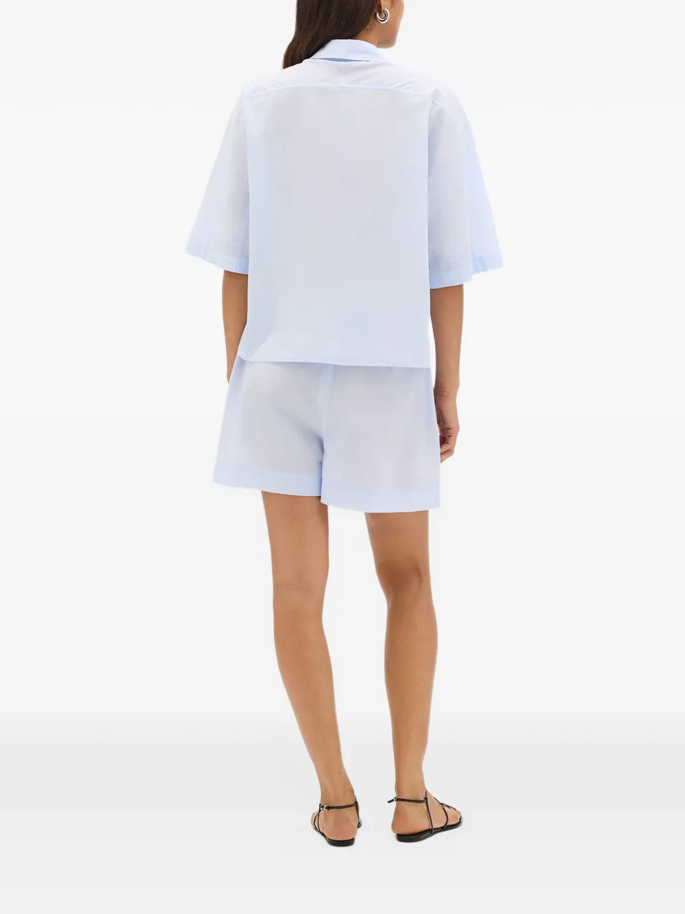 Another Tomorrow pleated drawcord cotton shorts Blauw