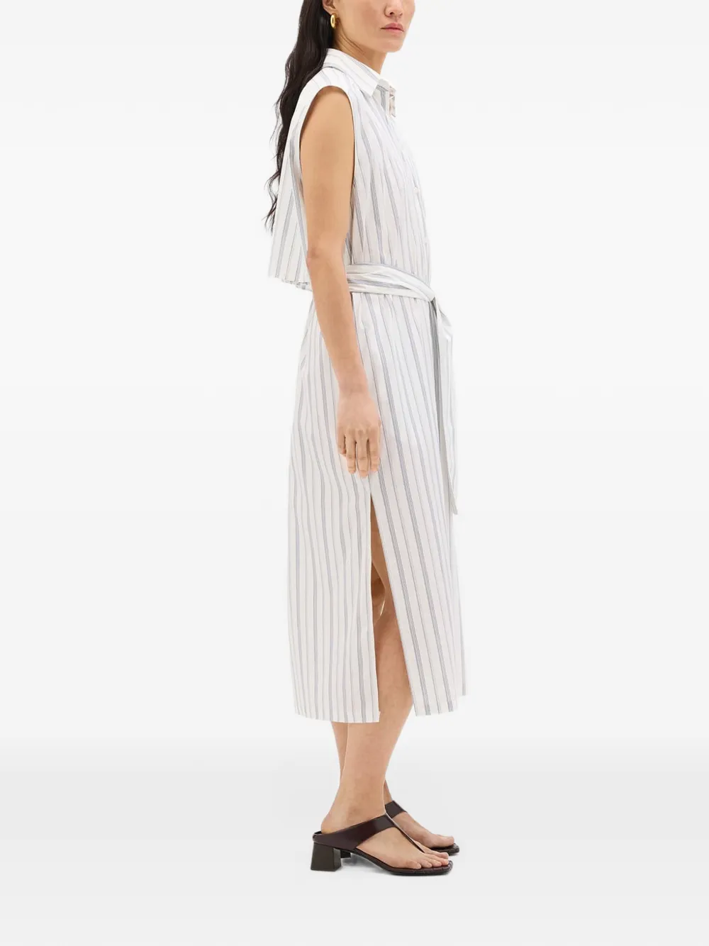 Another Tomorrow striped sleeveless midi dress Wit
