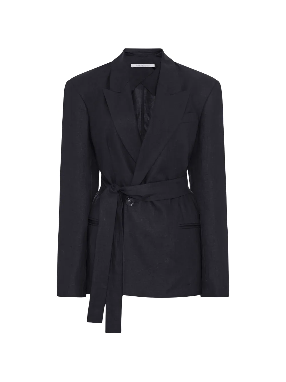 Another Tomorrow Double-breasted Belted Blazer In Black