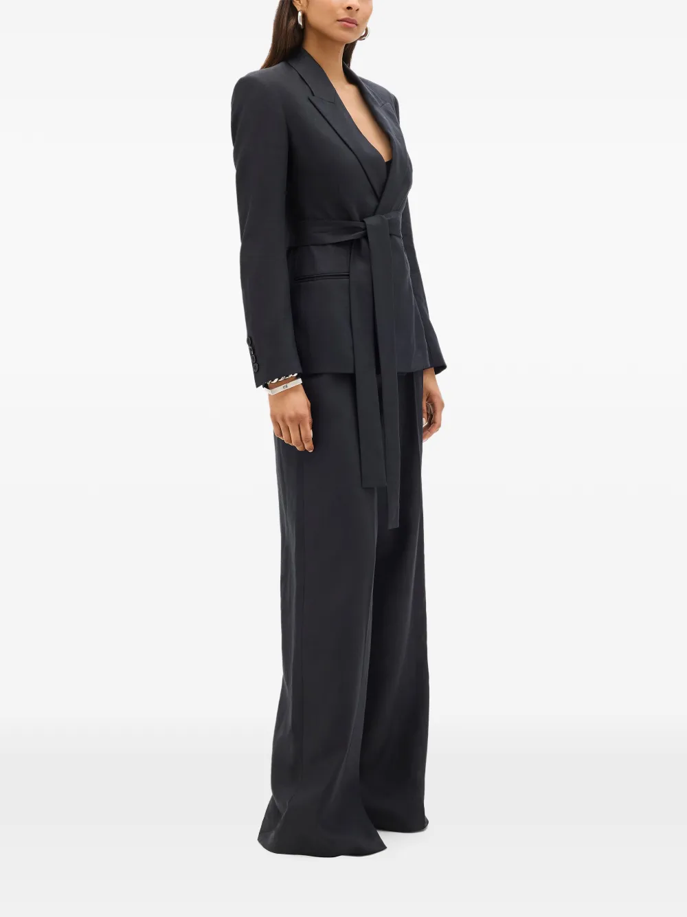 Another Tomorrow double-breasted belted blazer Zwart