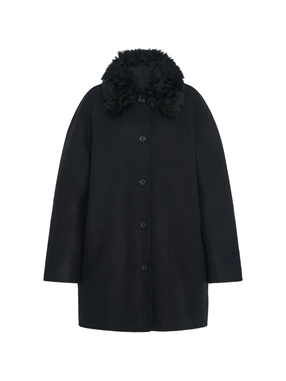 Another Tomorrow Balmacaan Faux-fur Collar Coat In Black