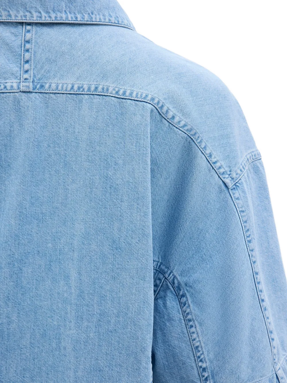 Another Tomorrow chambray short-sleeve denim shirt Blauw