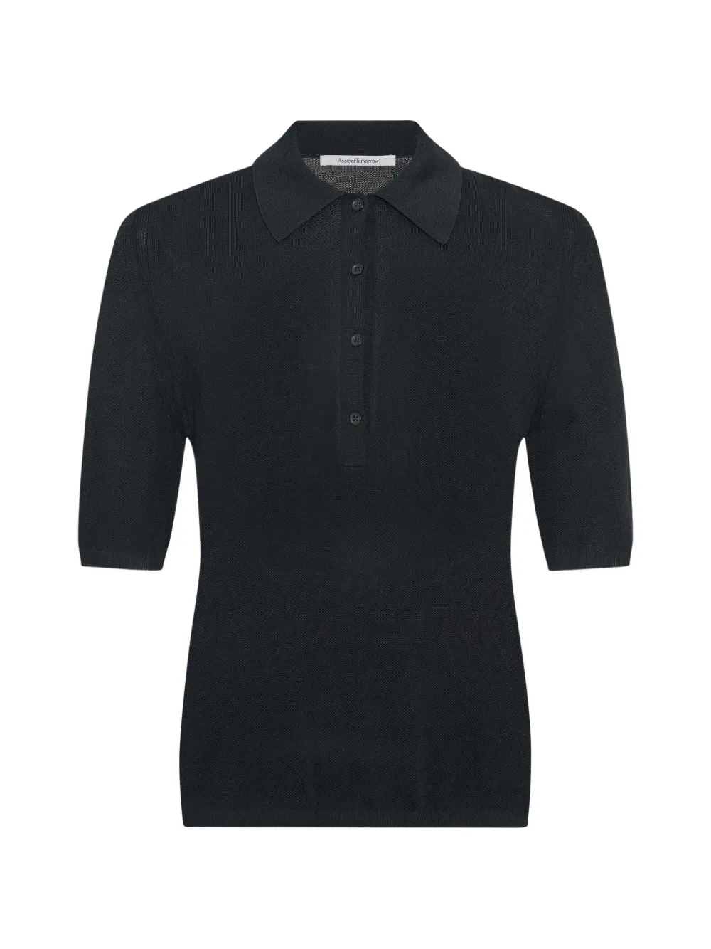 Another Tomorrow pique polo top Zwart
