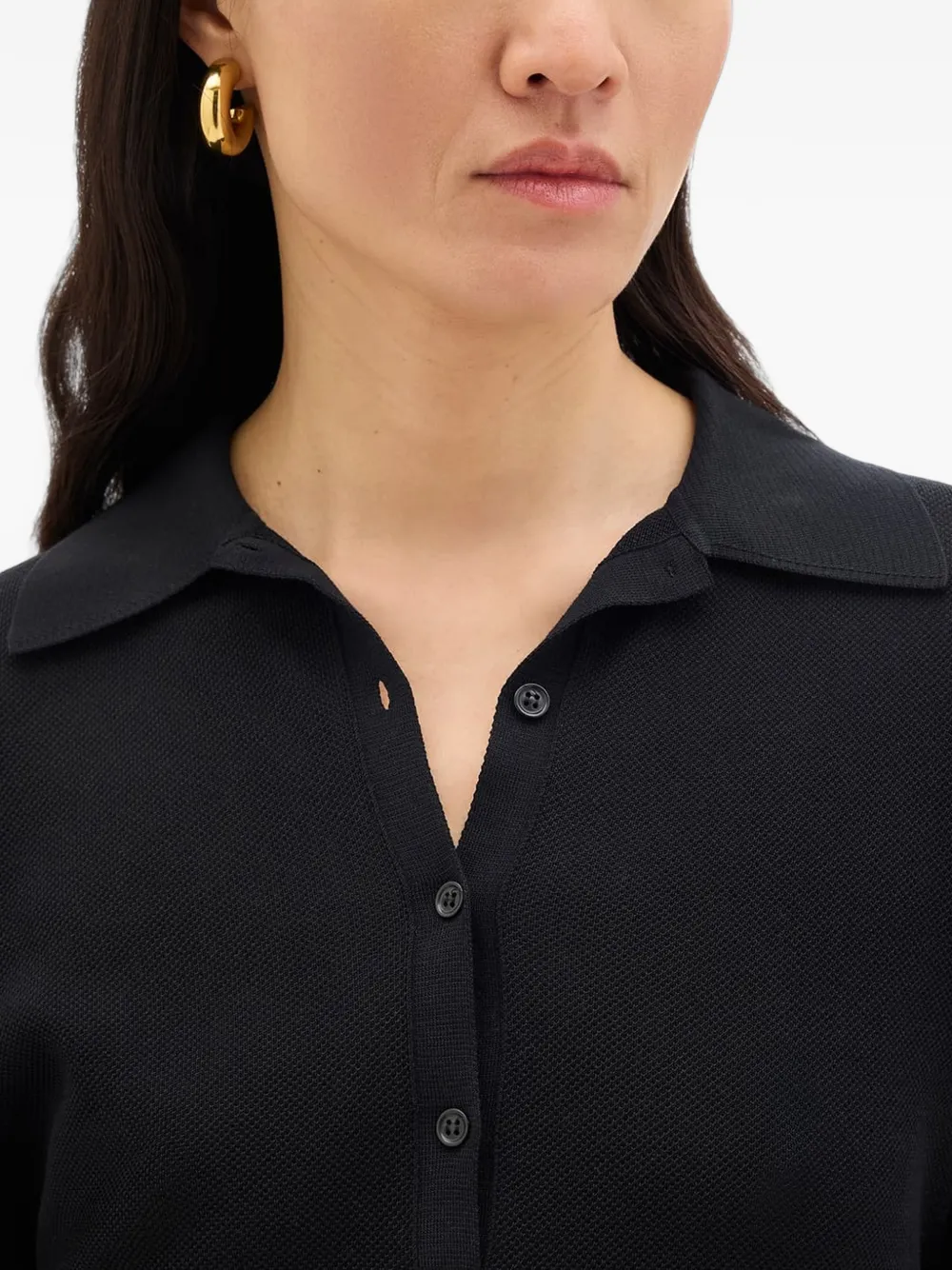 Another Tomorrow pique polo top Zwart