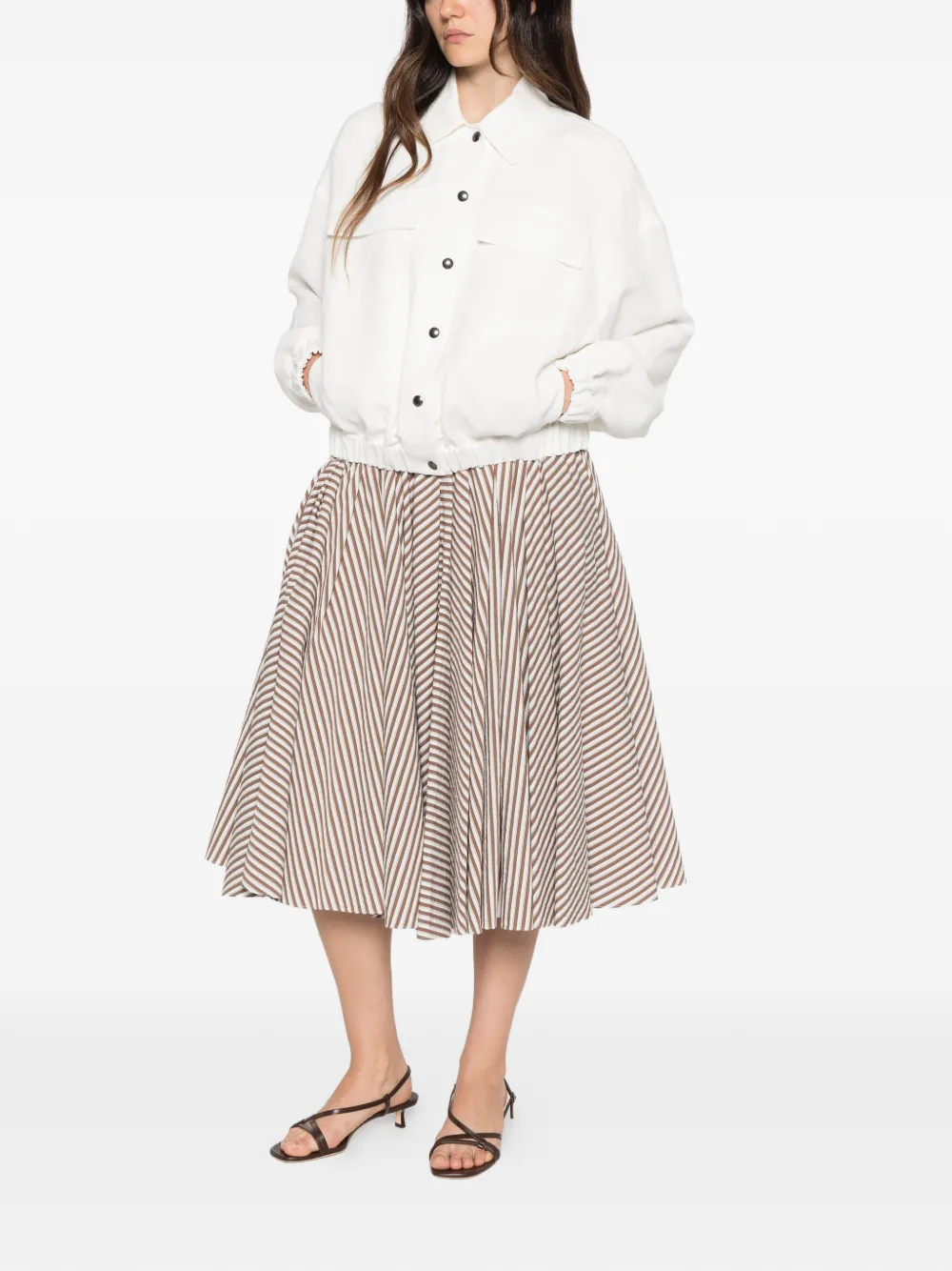 Brunello Cucinelli striped pleated midi skirt Wit