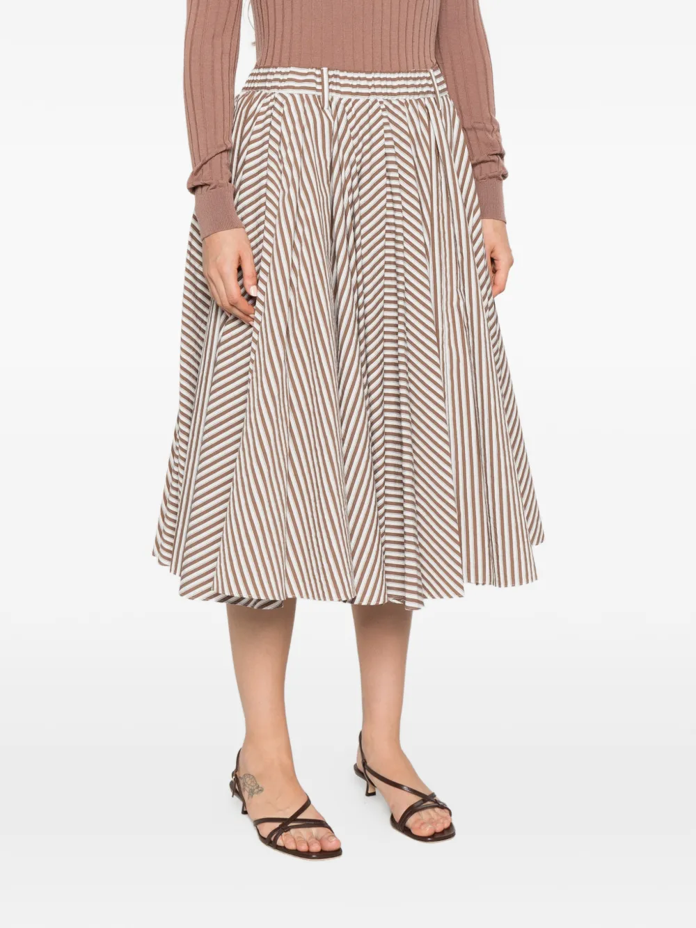 Brunello Cucinelli striped pleated midi skirt Wit