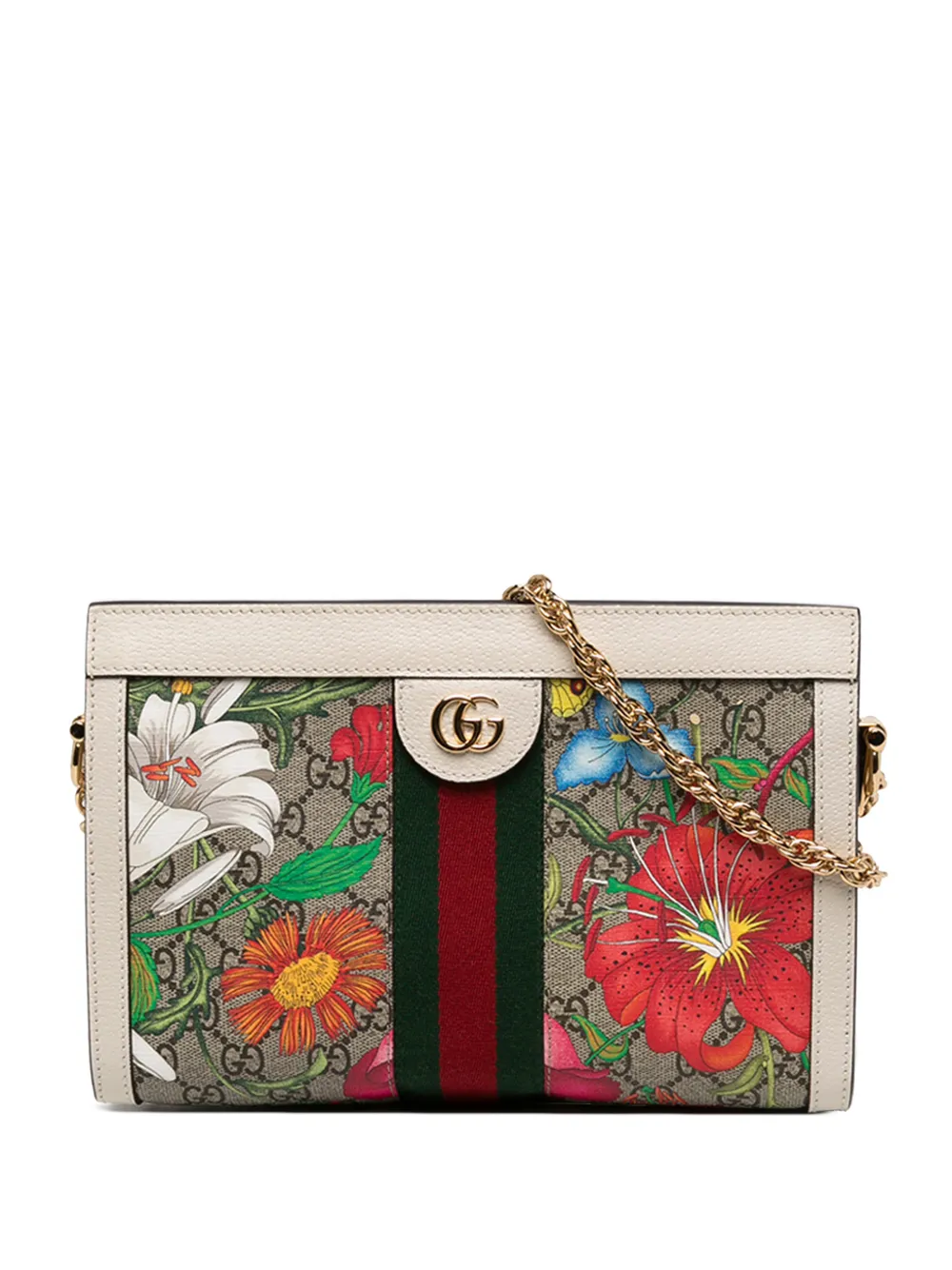 Gucci Pre-Owned 2016-2026 Small GG Supreme Flora Web Ophidia Chain crossbody bag - Nude