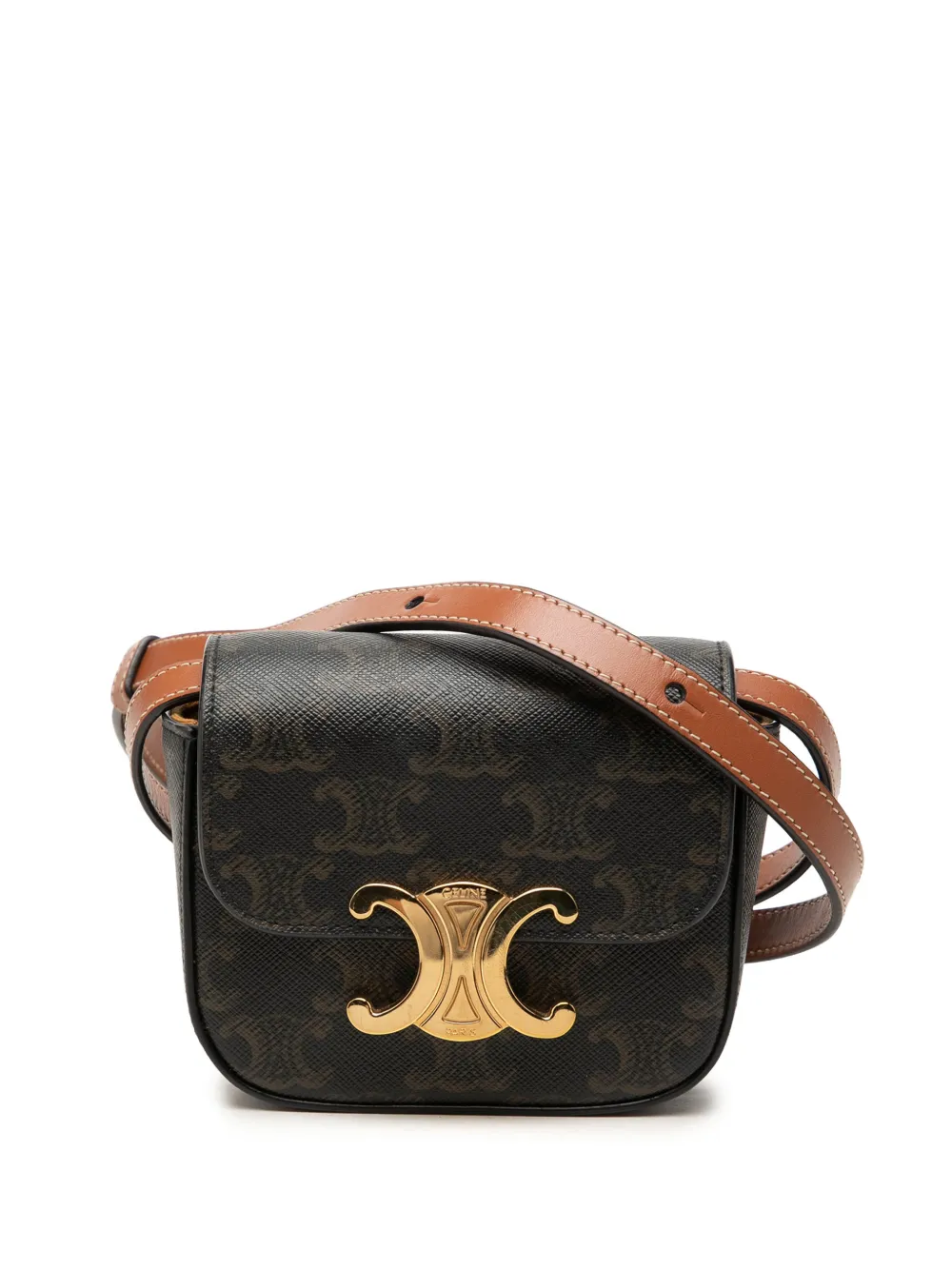 Celine Pre-Owned 2022 Mini Triomphe Coated Canvas Claude crossbody bag - Marrone