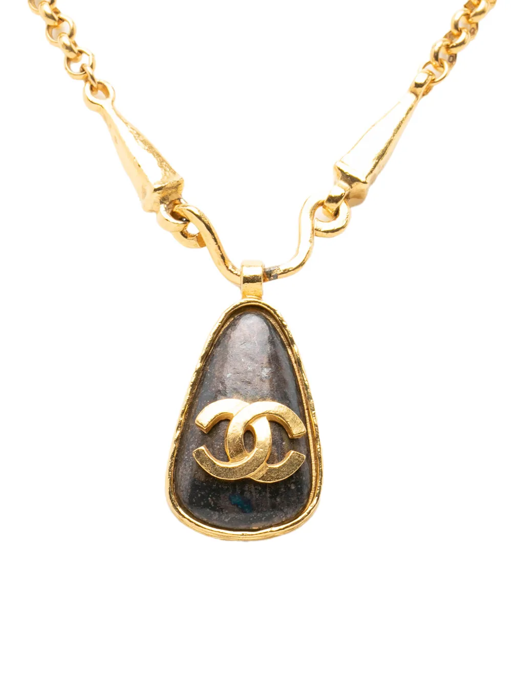 CHANEL Pre-Owned 1997 CC Gold Plated Teardrop Logo Pendant Necklace costume necklace - Oro