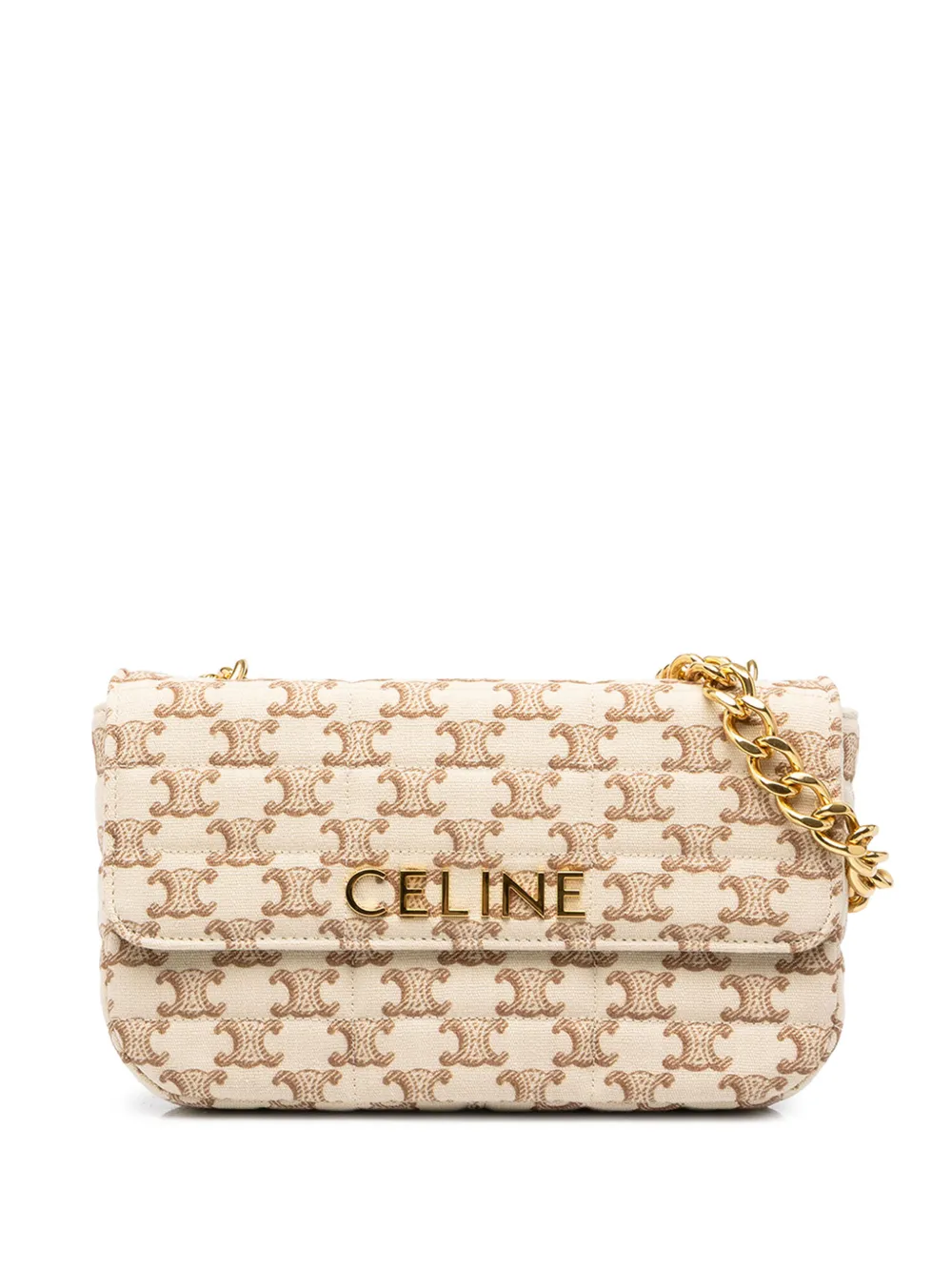 Celine Pre-Owned 2023 Triomphe Matelasse Canvas Monochrome Chain shoulder bag - Nude