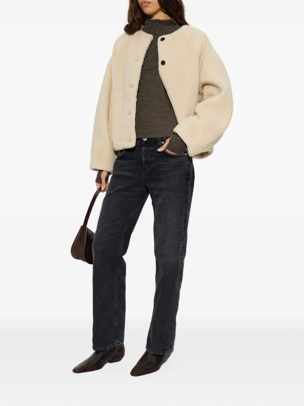 Citizens of Humanity faux-fur collarless coat Beige