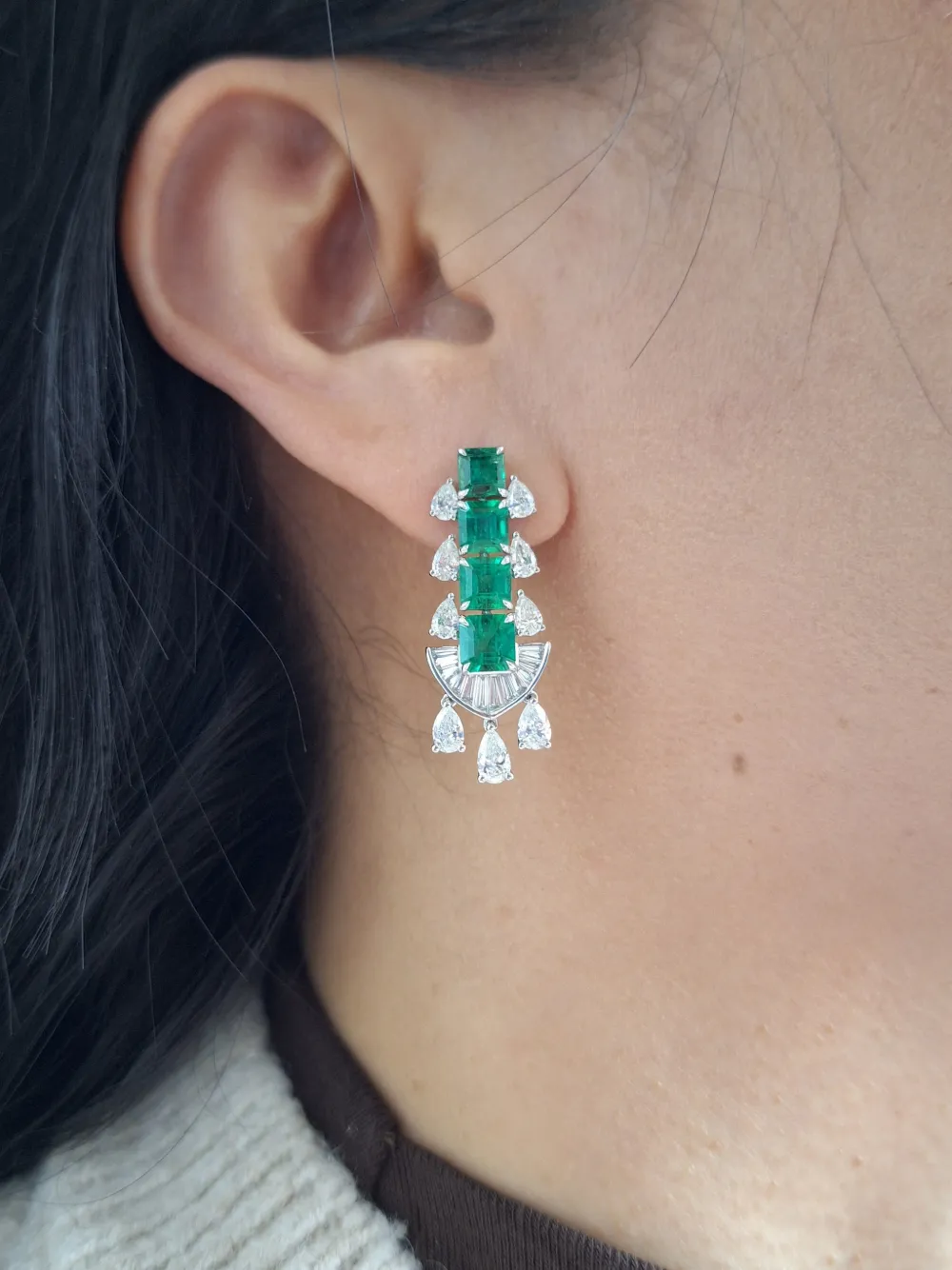 HYT Jewelry emerald and diamond dangle earrings - Argento