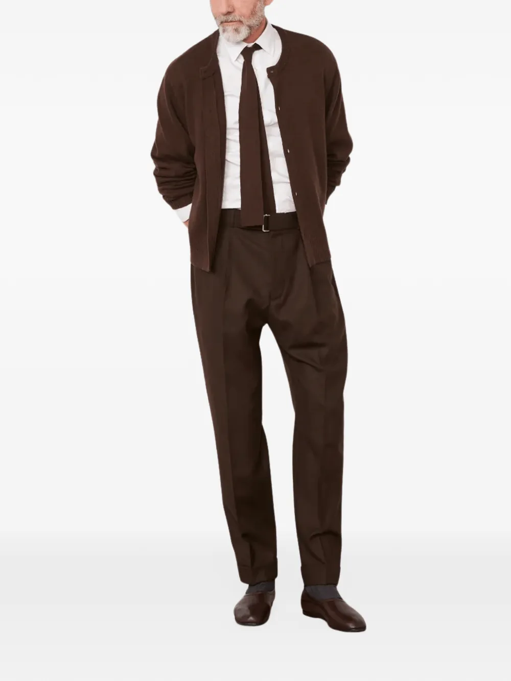 Officine Generale Hugo belted pleated trousers Bruin