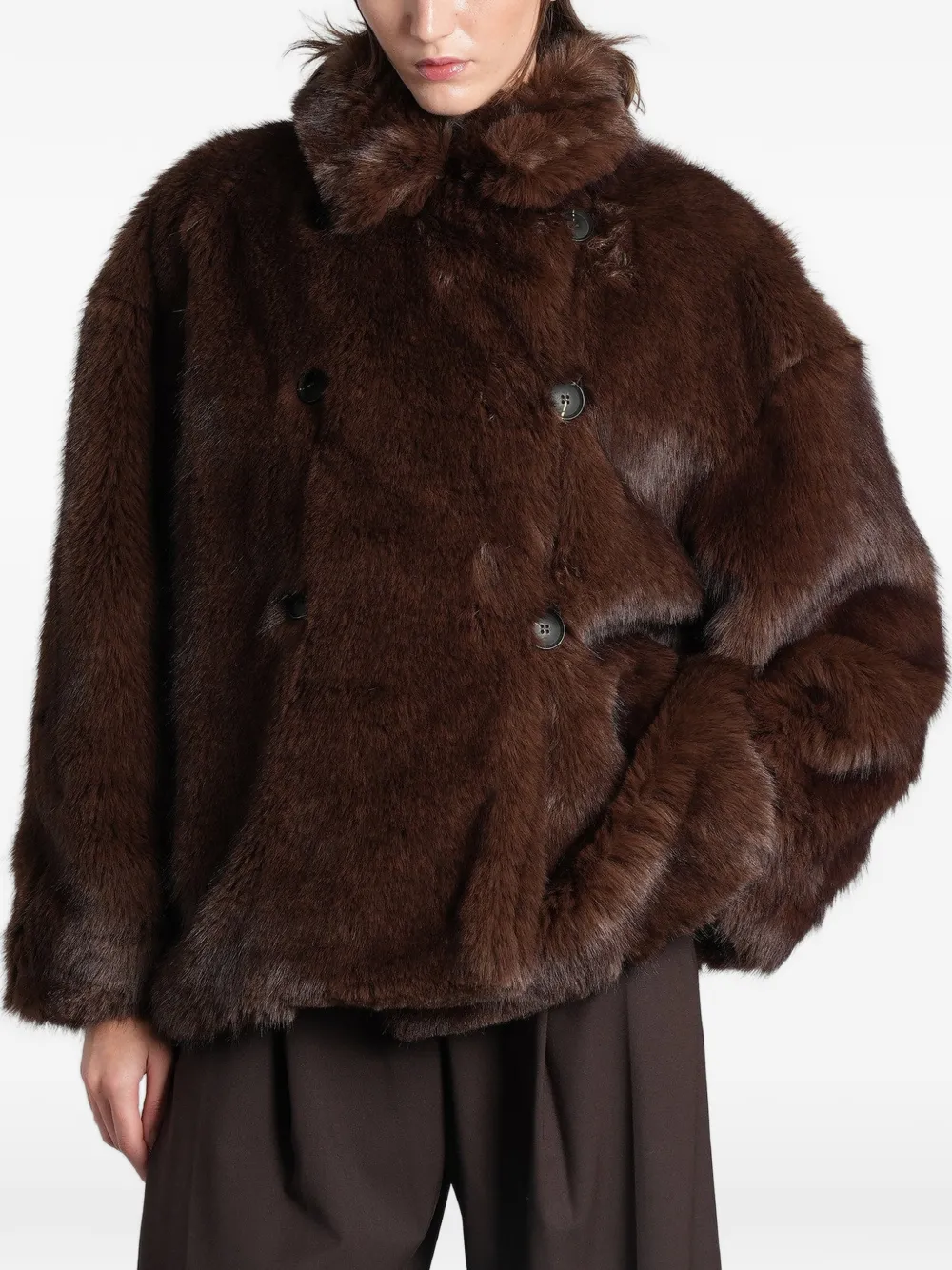 THELATEST Emma double-breasted faux-fur coat - Marrone