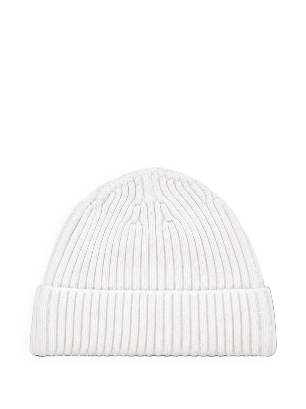 Stone Island Junior logo-patch ribbed-knit beanie hat Wit