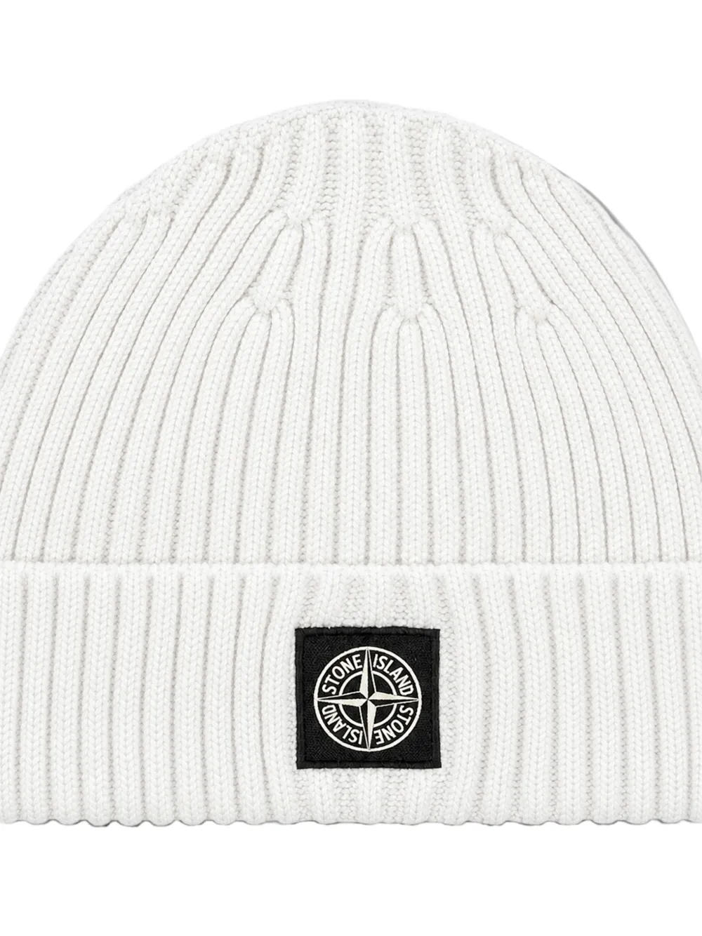 Stone Island Junior logo-patch ribbed-knit beanie hat Wit