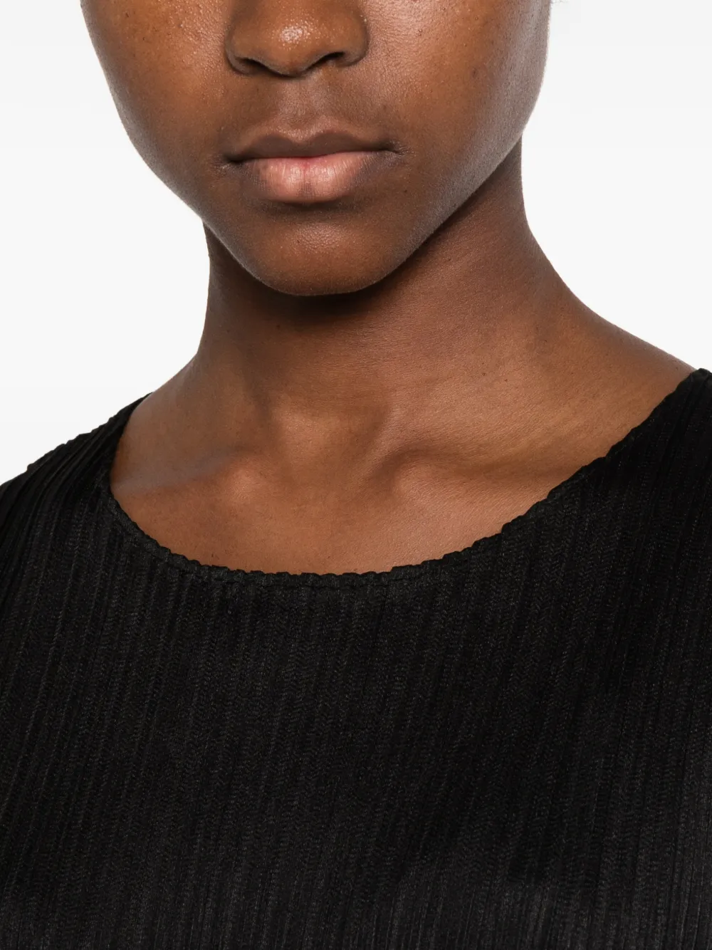 Pleats Please Issey Miyake pleated sleeveless maxi dress Zwart
