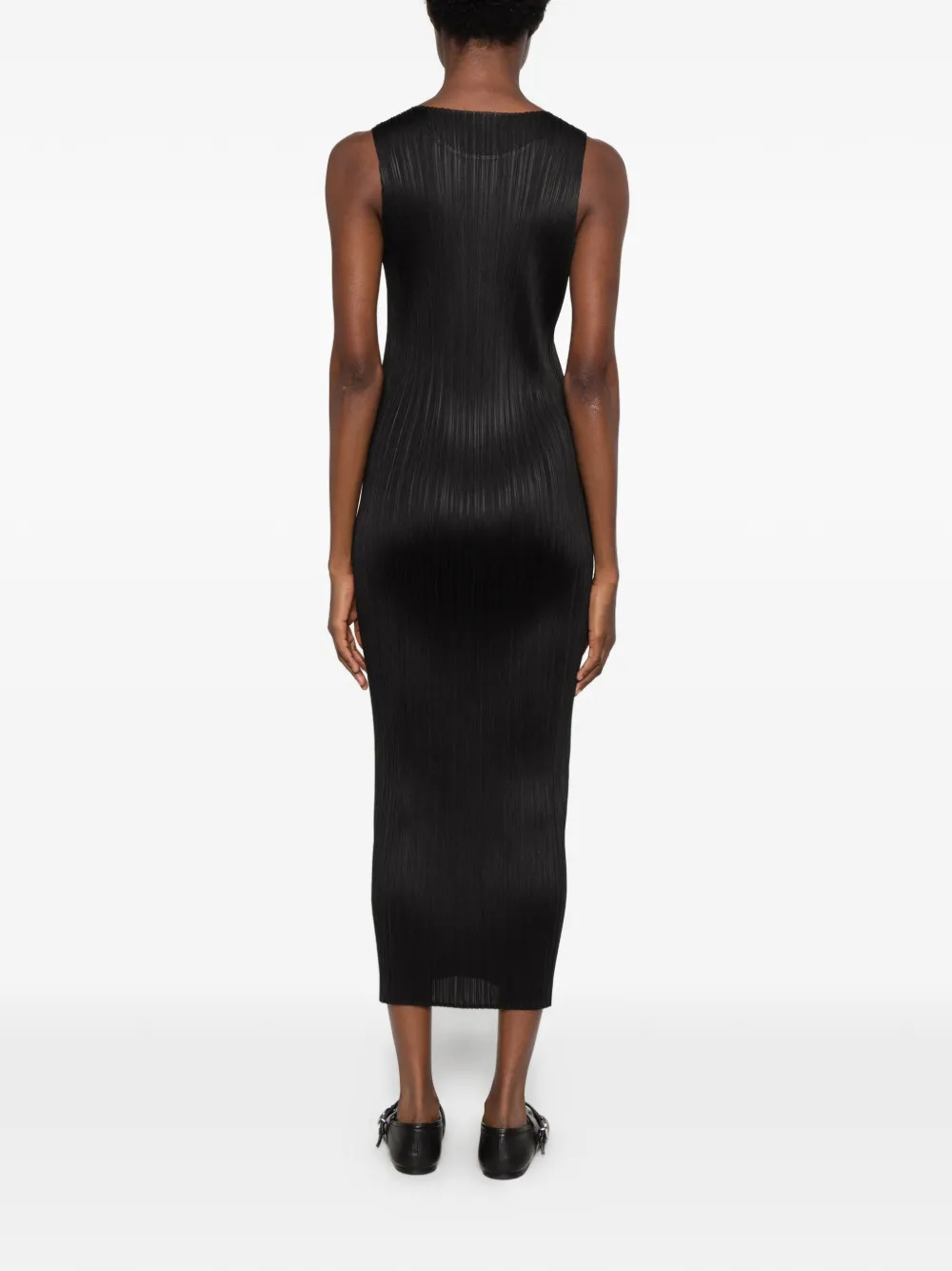Pleats Please Issey Miyake pleated sleeveless maxi dress Zwart