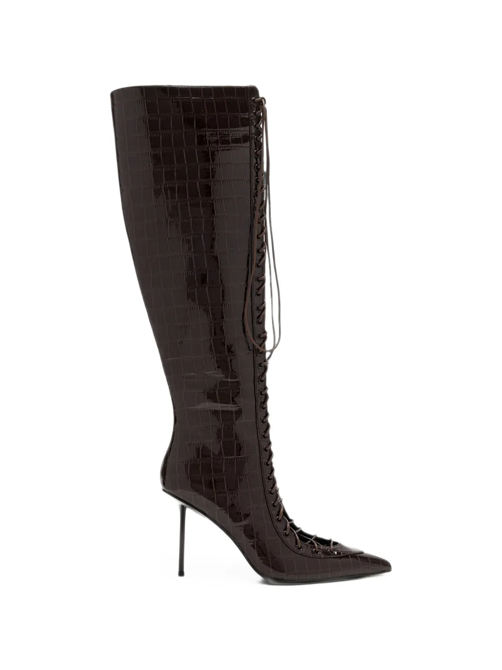 Femme La bottes à effet peau de crocodile et à lacets - Marron