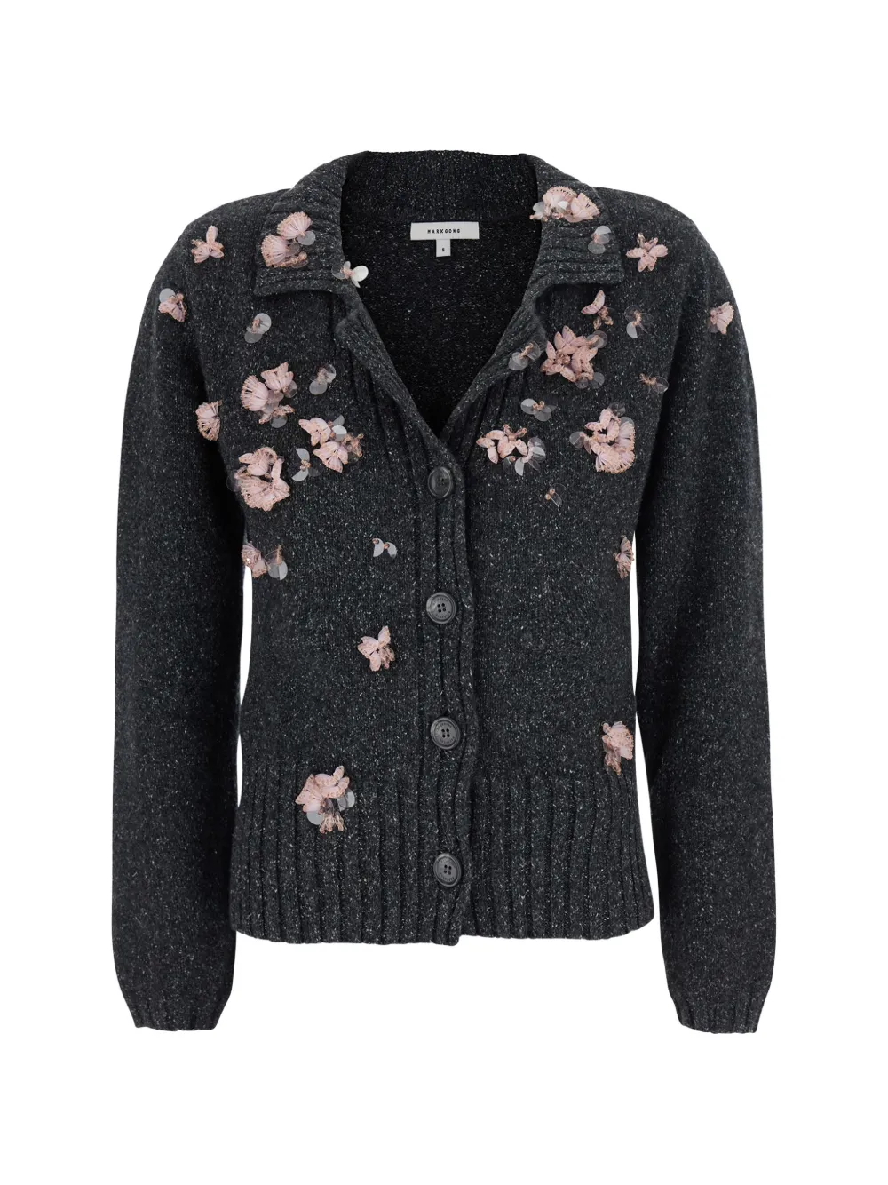 MARKGONG sequin-embellished floral-appliqué cardigan - Grigio